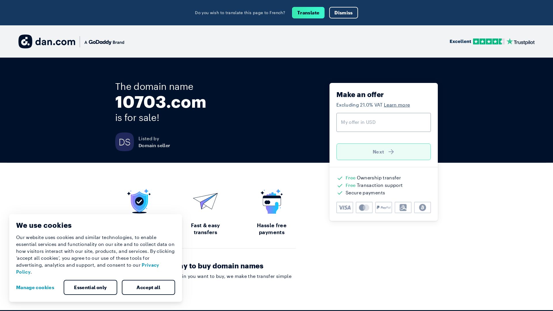 État du site web 10703.com est   EN LIGNE