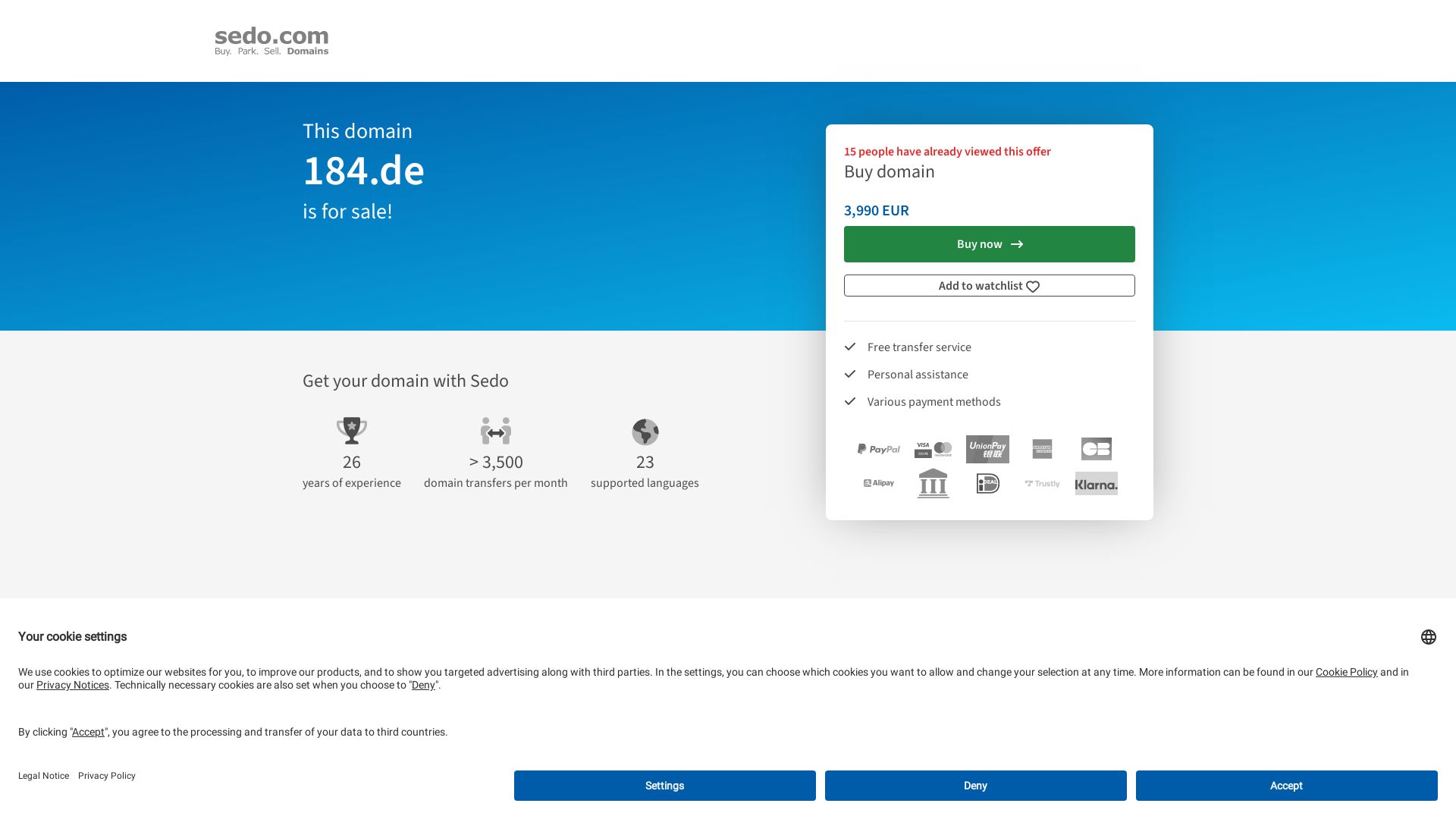 État du site web 184.de est   EN LIGNE