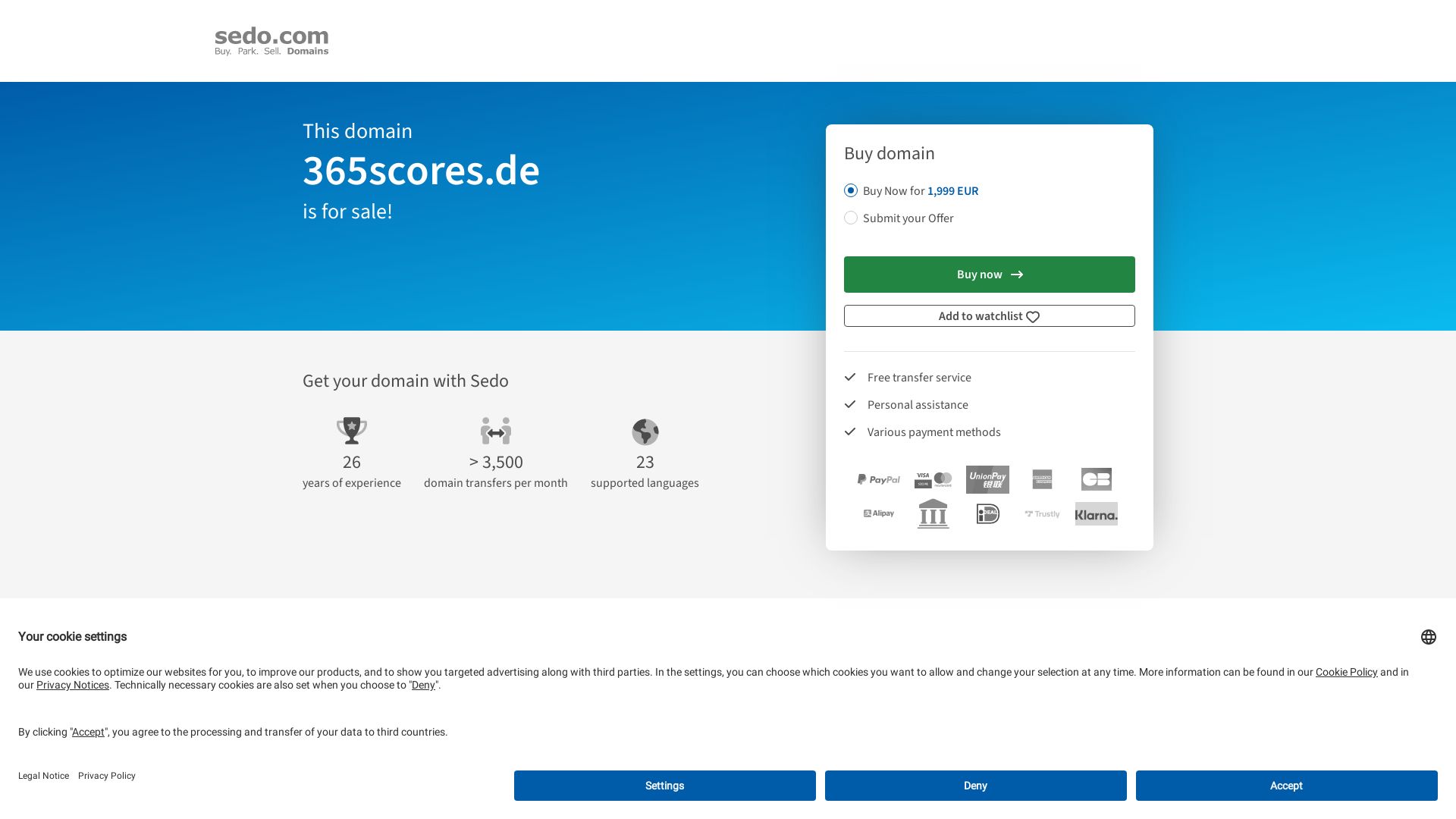État du site web 365scores.de est   EN LIGNE