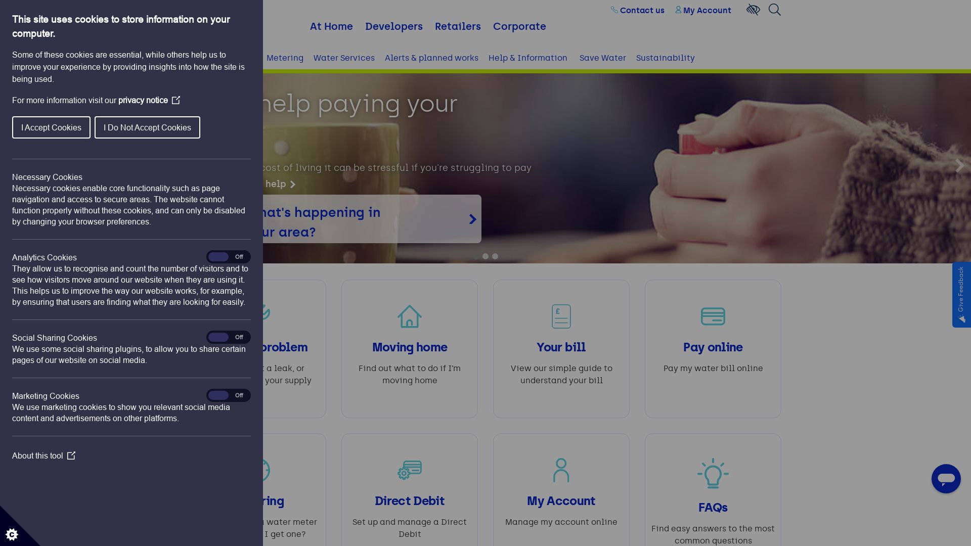 État du site web affinitywater.co.uk est   EN LIGNE