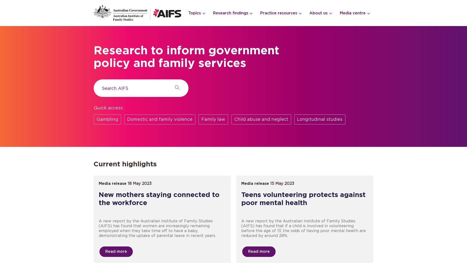 État du site web aifs.gov.au est   EN LIGNE