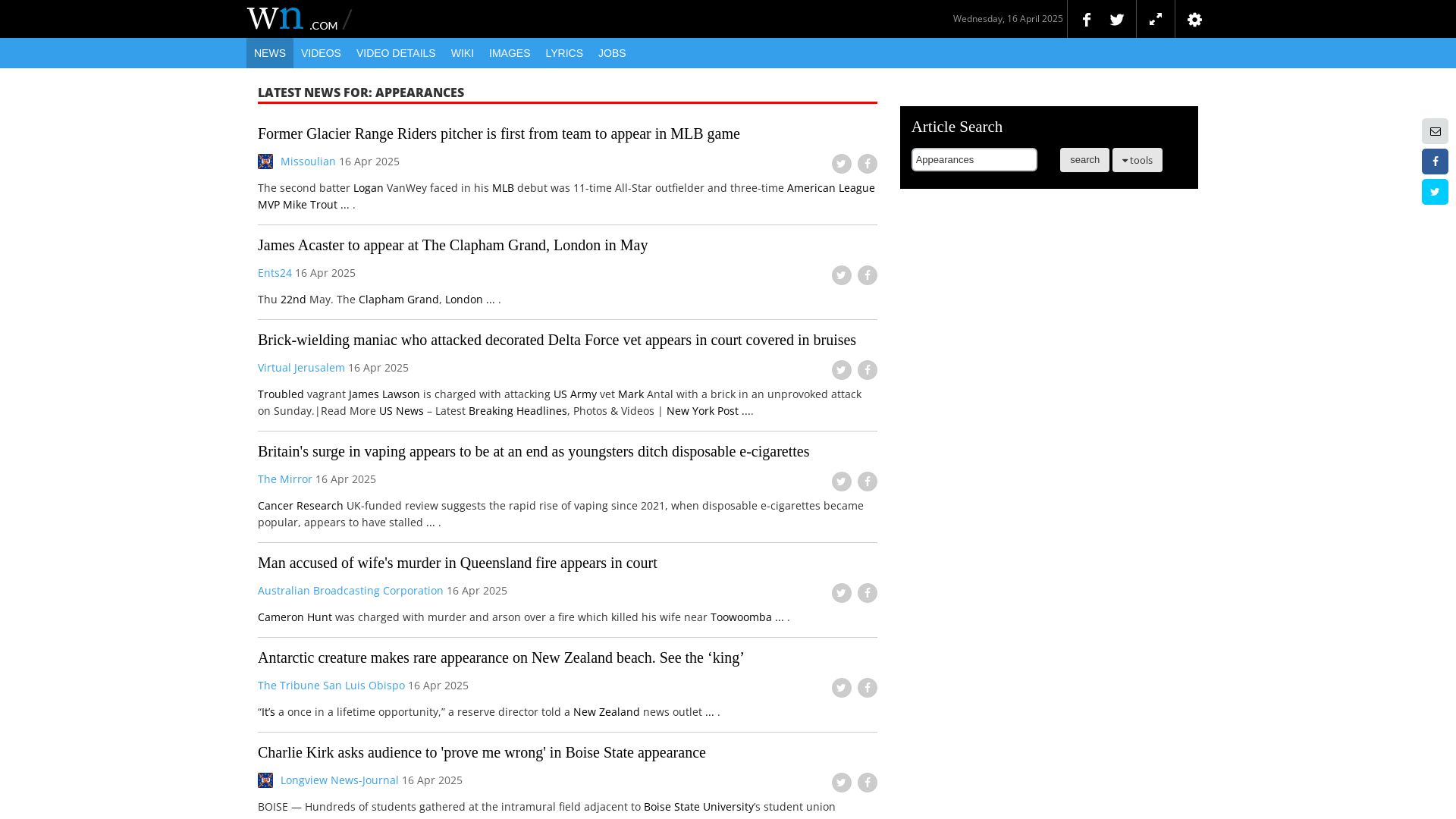 État du site web appearances.com est   EN LIGNE