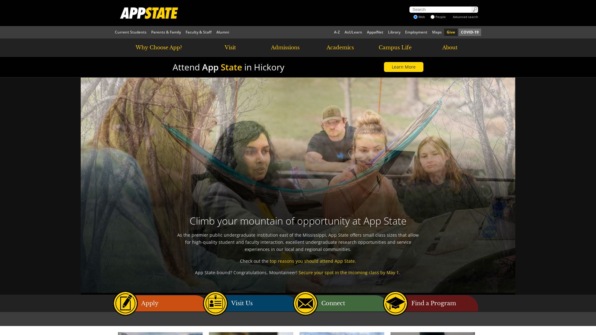 État du site web appstate.edu est   EN LIGNE