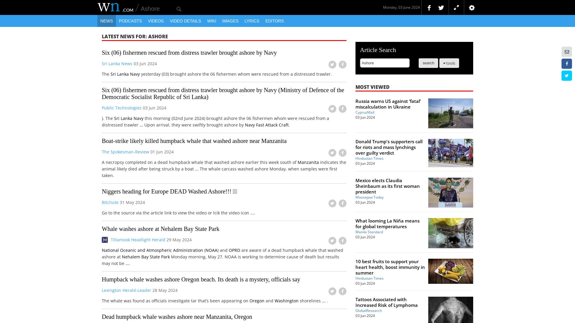 État du site web ashore.com est   EN LIGNE