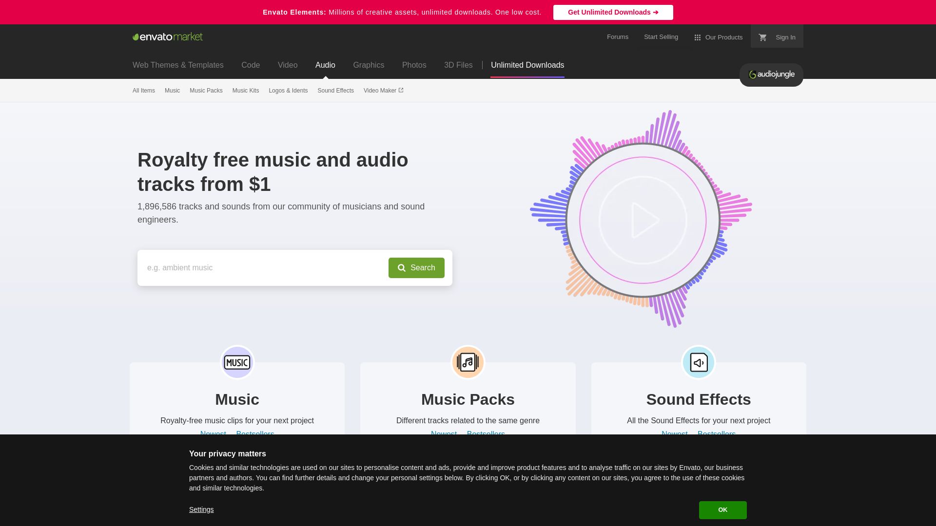 État du site web audiojungle.net est   EN LIGNE