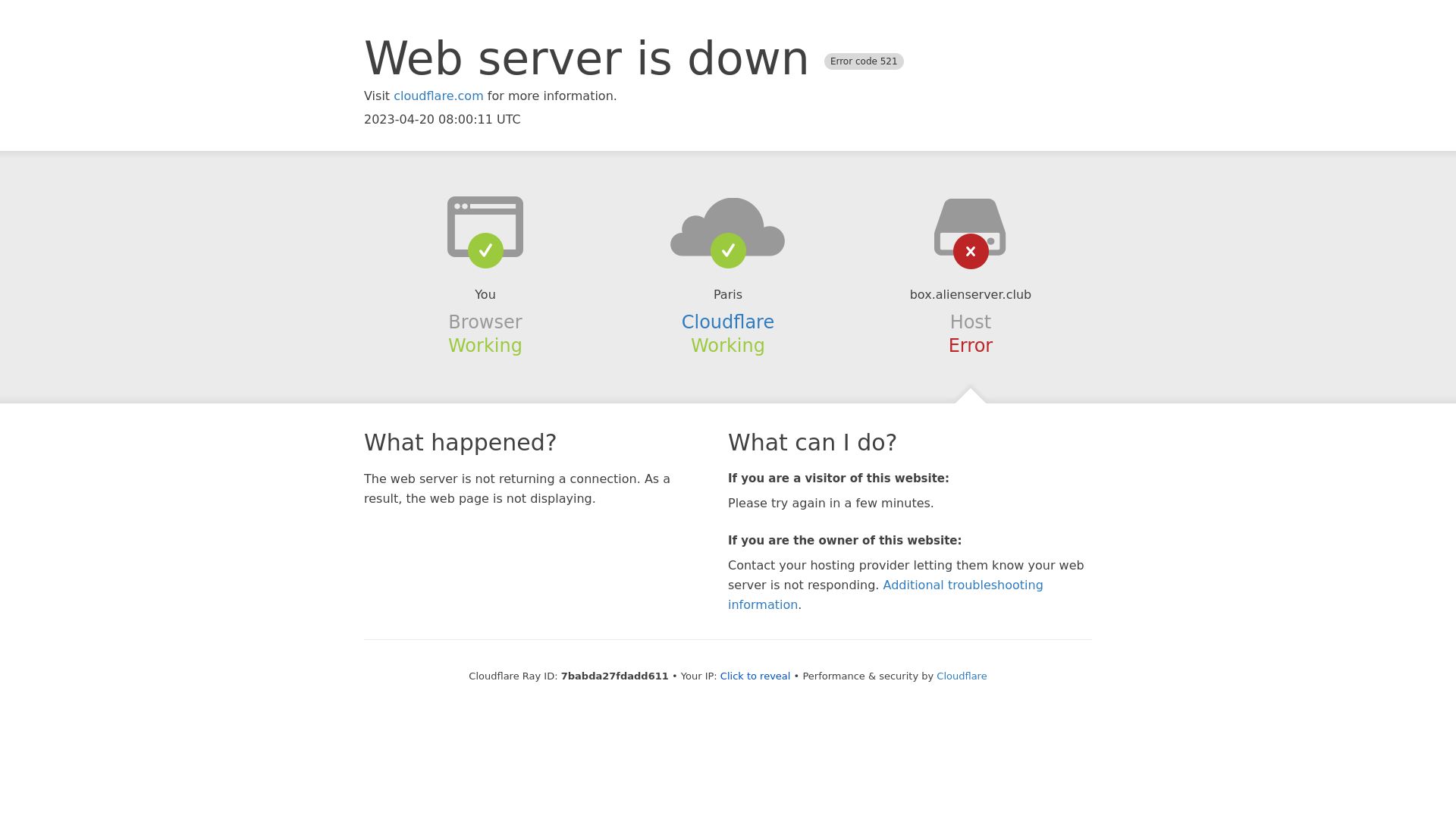 État du site web box.alienserver.club est   EN LIGNE