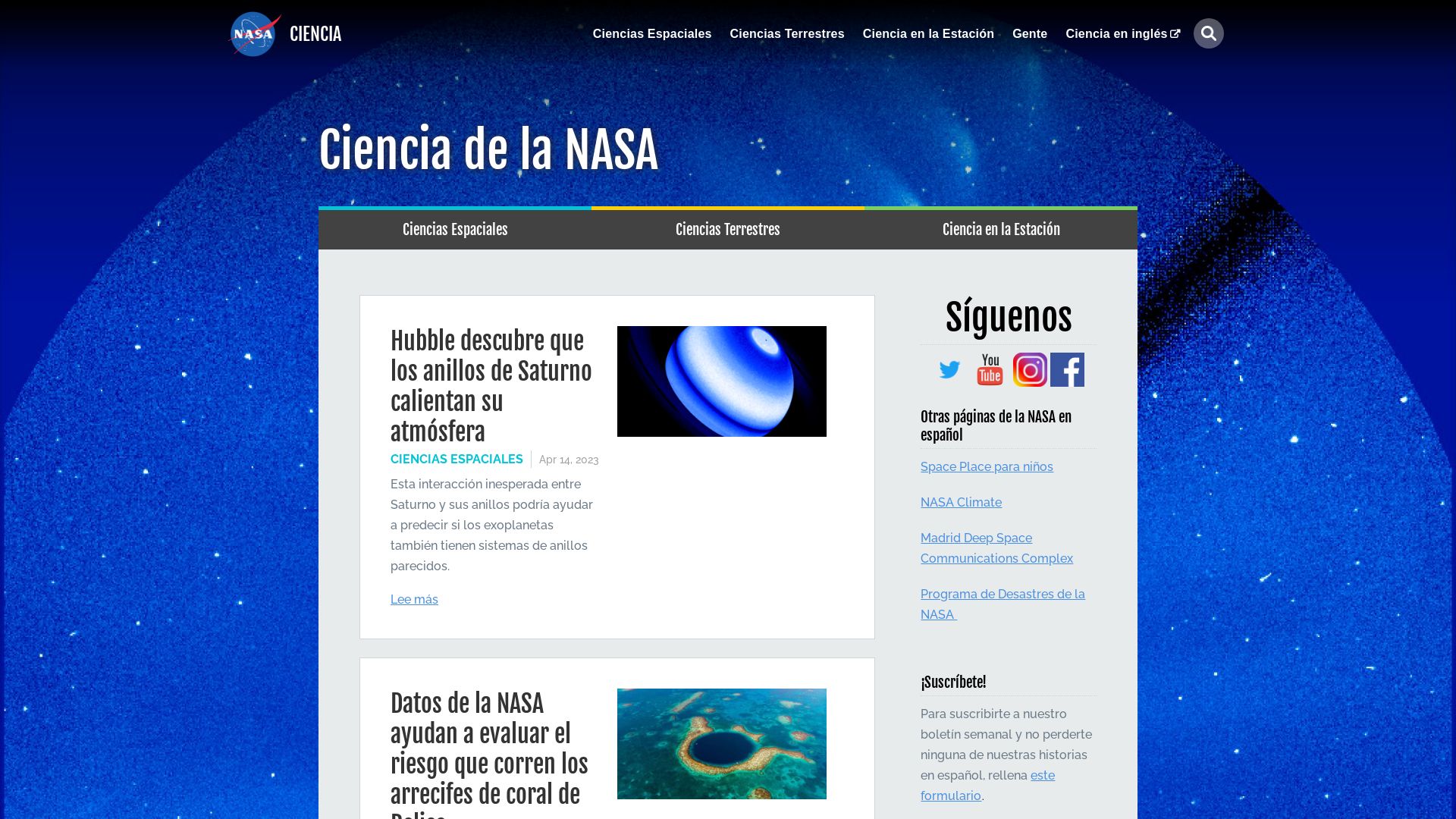 État du site web ciencia.nasa.gov est   EN LIGNE