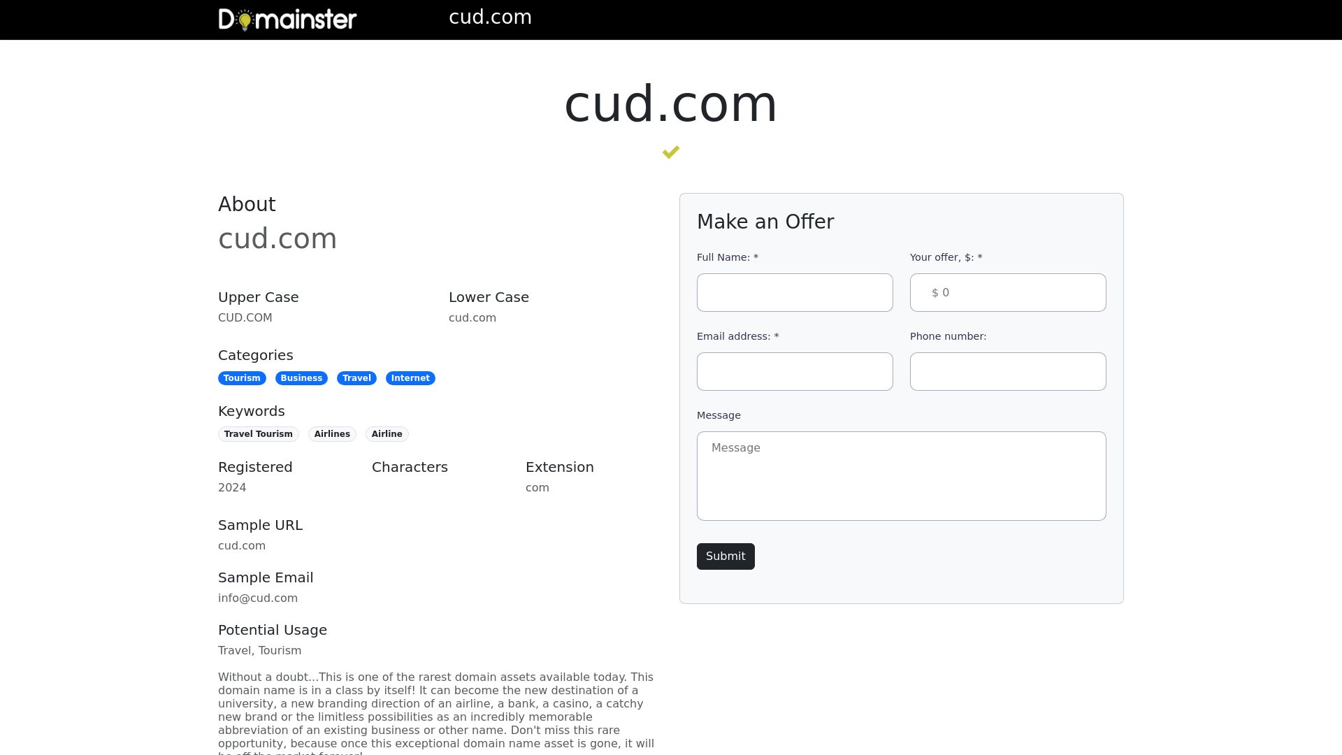 État du site web cud.com est   EN LIGNE
