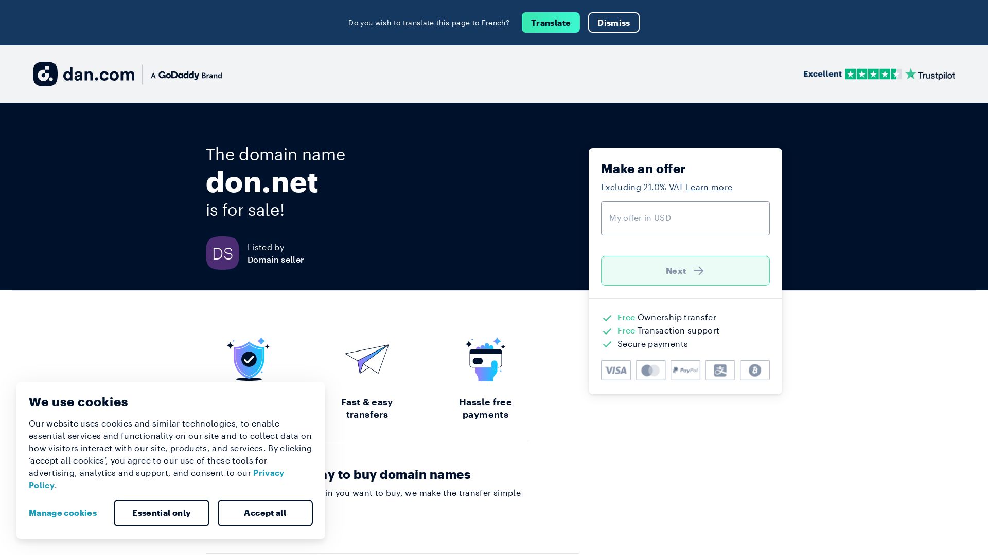 État du site web don.net est   EN LIGNE