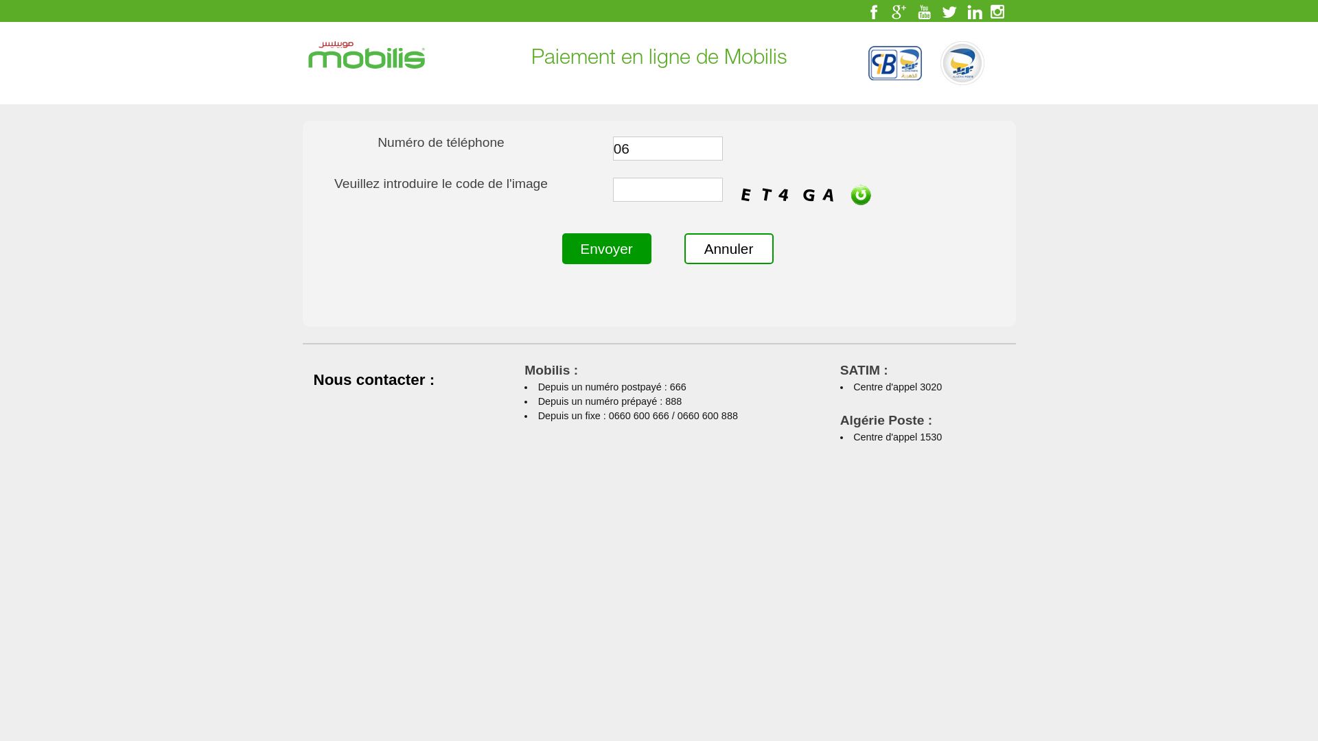 État du site web e-paiement.mobilis.dz est   EN LIGNE