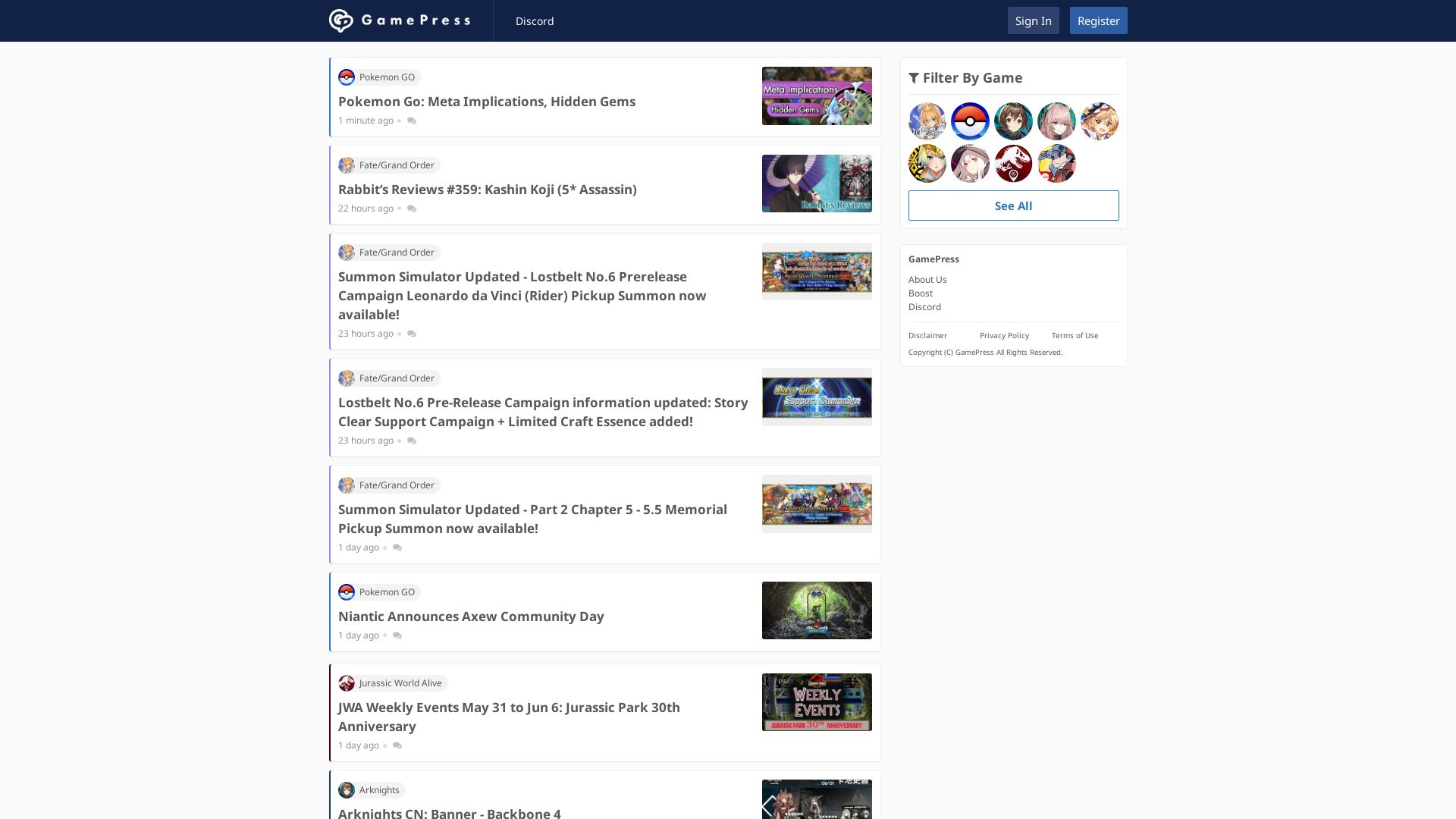 État du site web gamepress.gg est   EN LIGNE