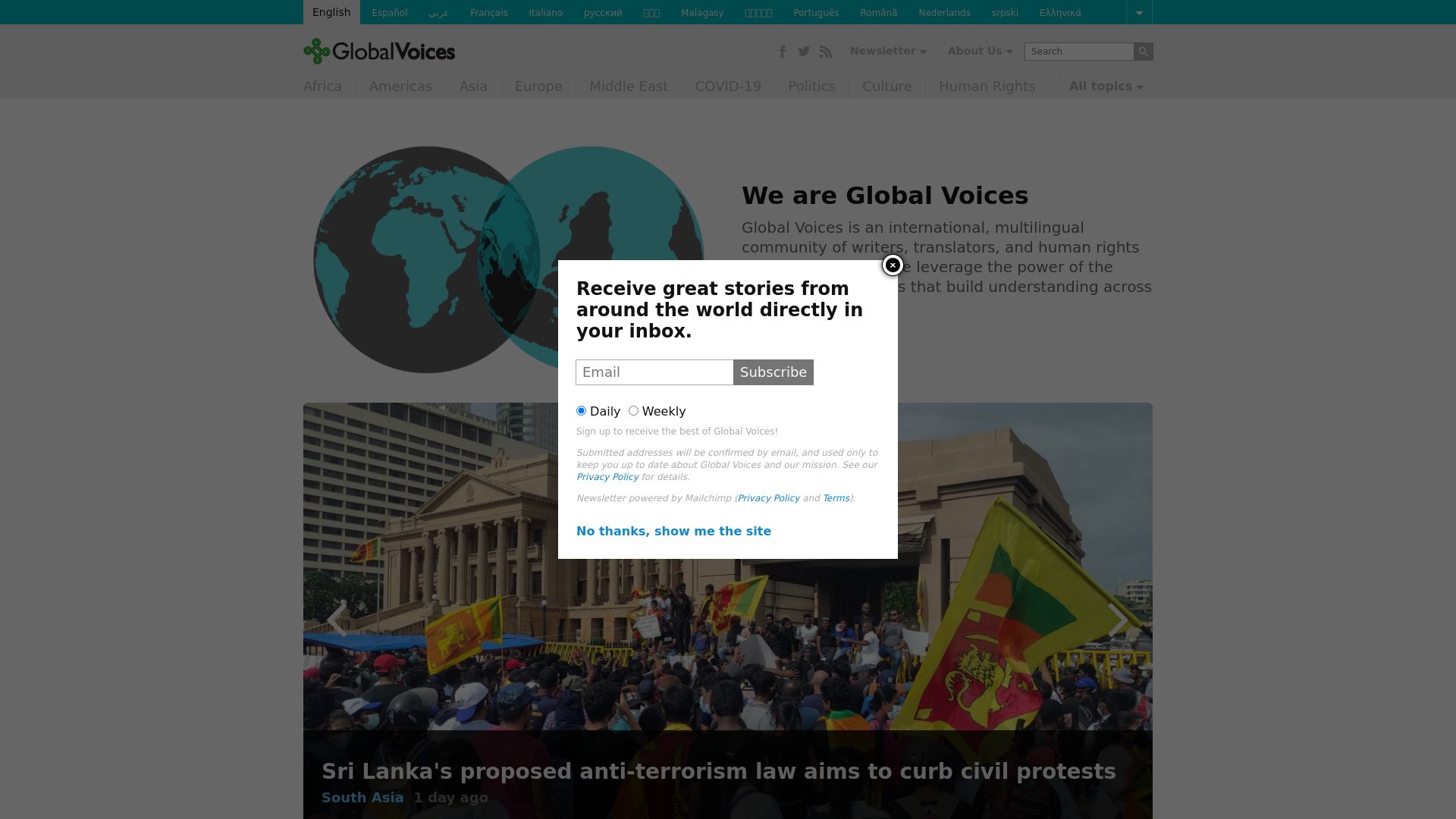État du site web globalvoices.org est   EN LIGNE