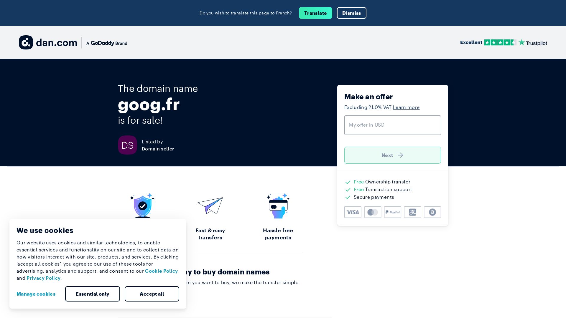 État du site web goog.fr est   EN LIGNE