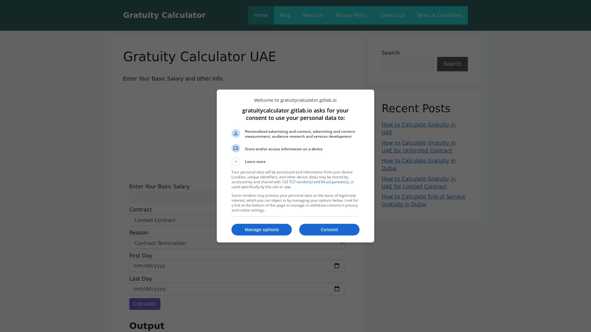État du site web gratuitycalculatordubai.ae est   EN LIGNE