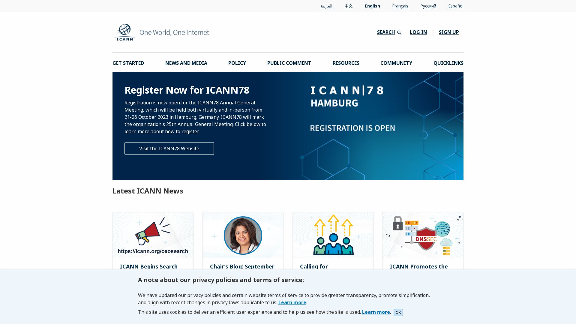 État du site web icann.org est   EN LIGNE