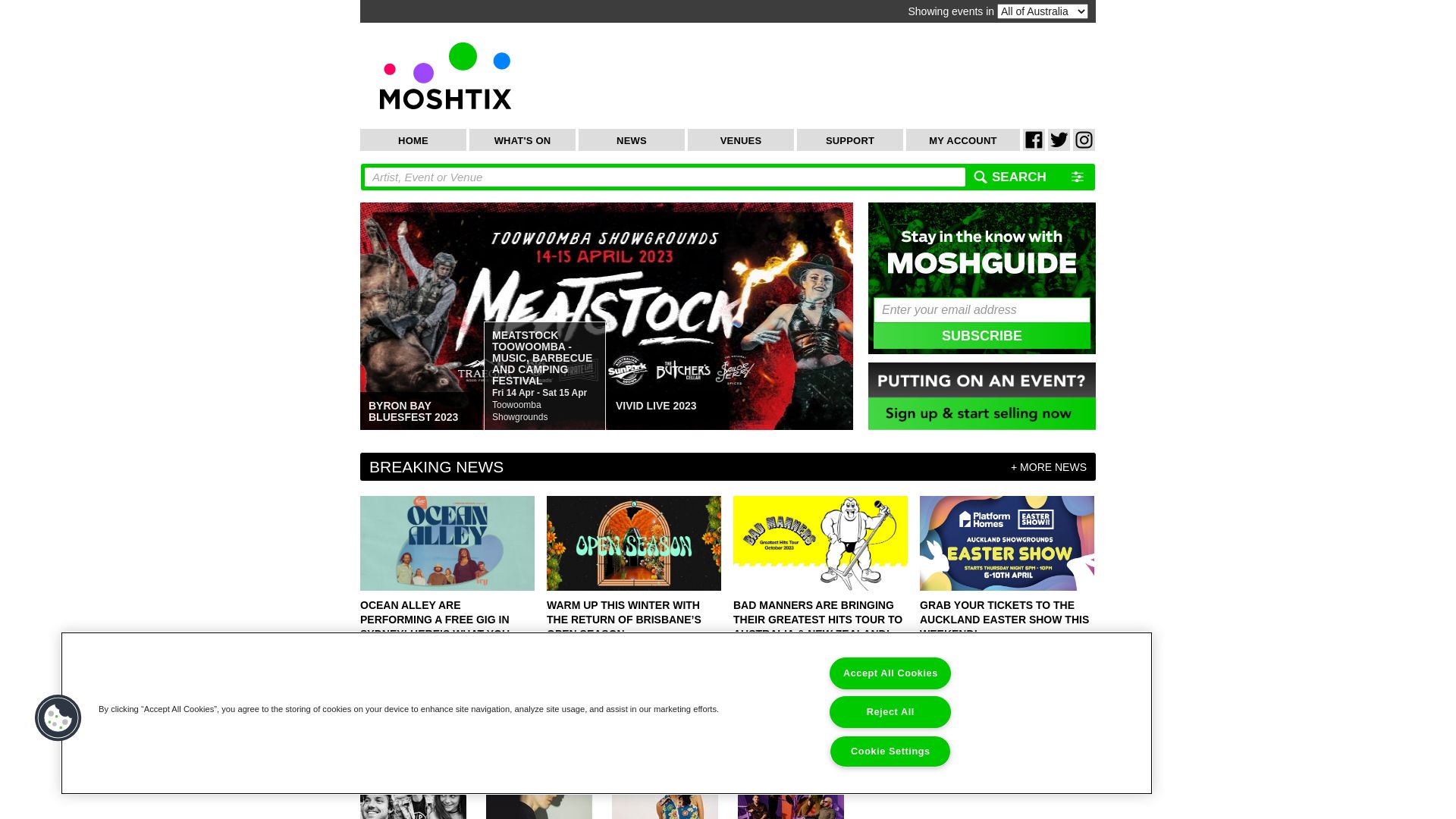 État du site web moshtix.com.au est   EN LIGNE