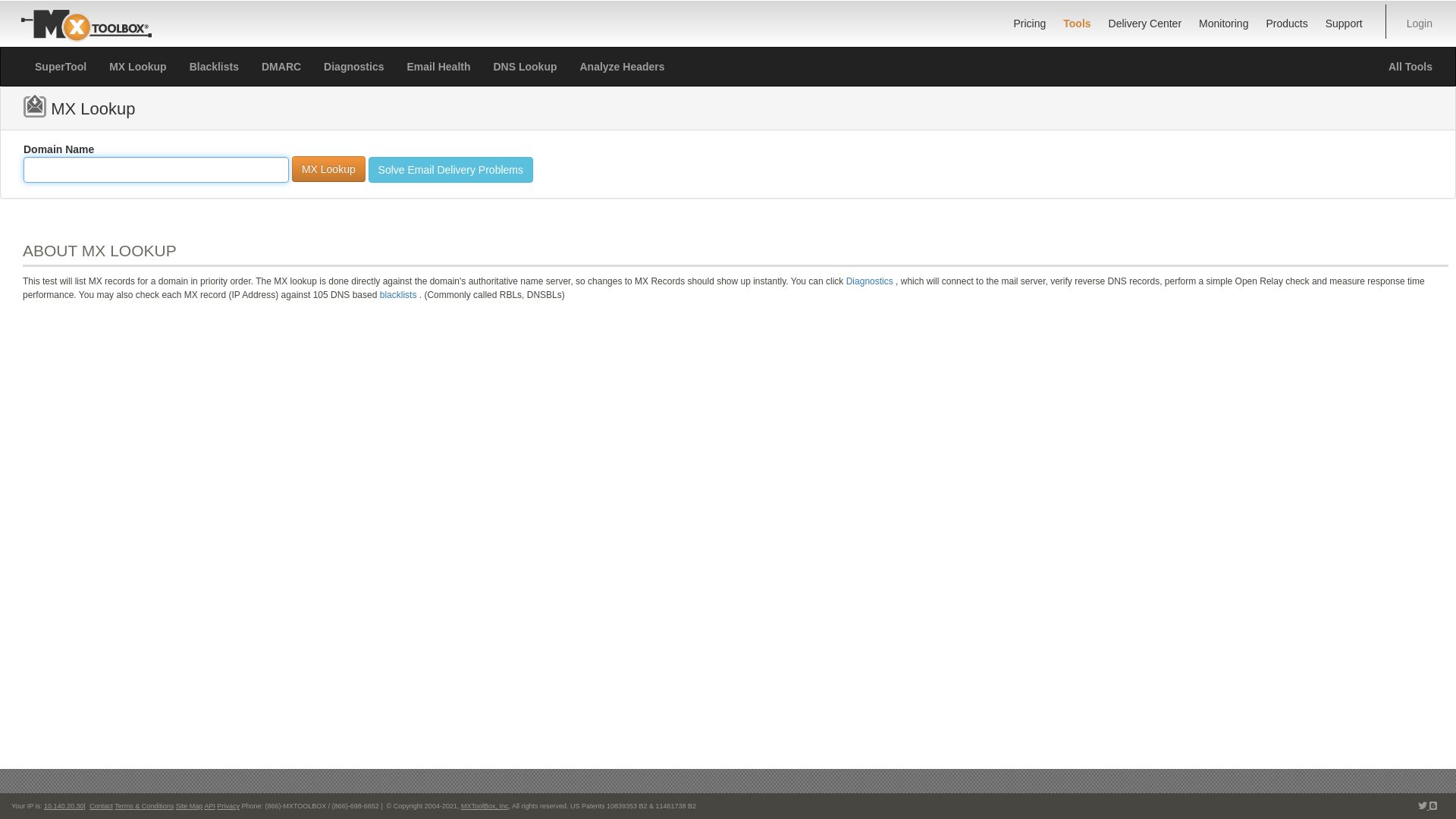 État du site web mxtoolbox.com est   EN LIGNE