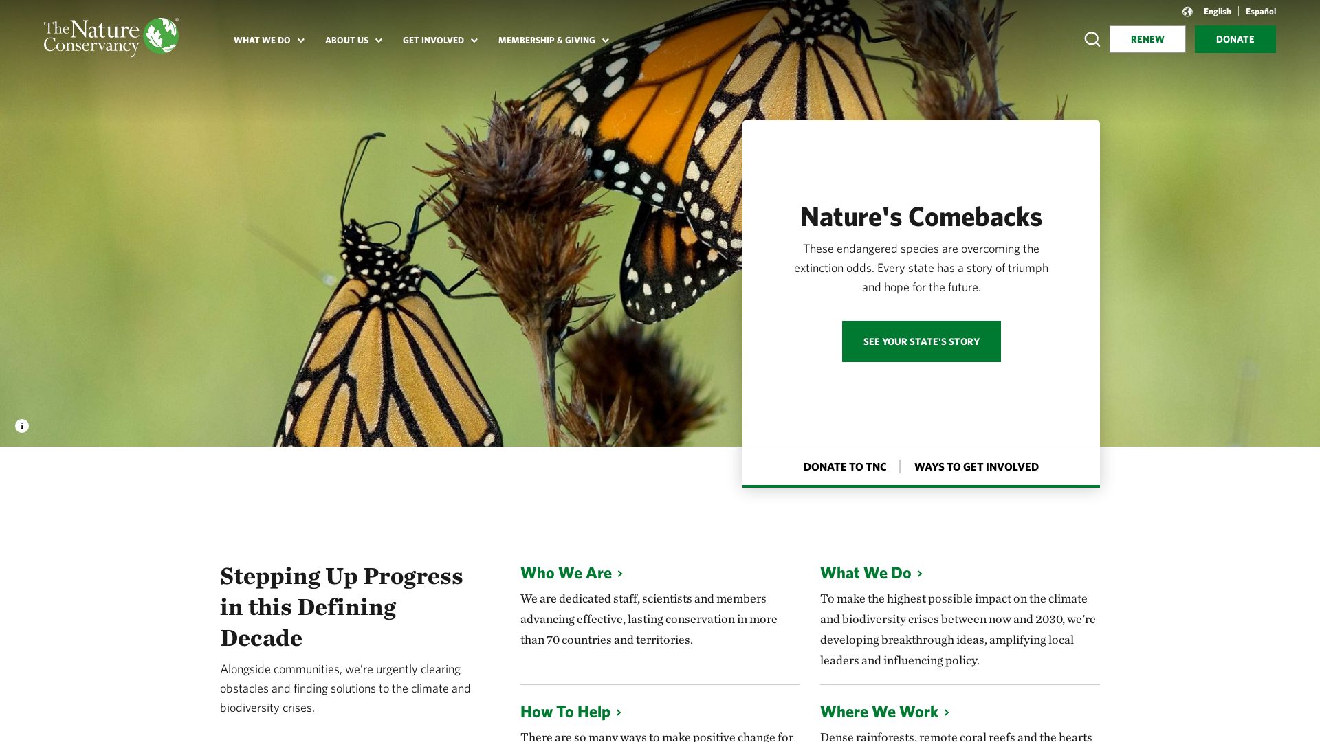 État du site web nature.org est   EN LIGNE