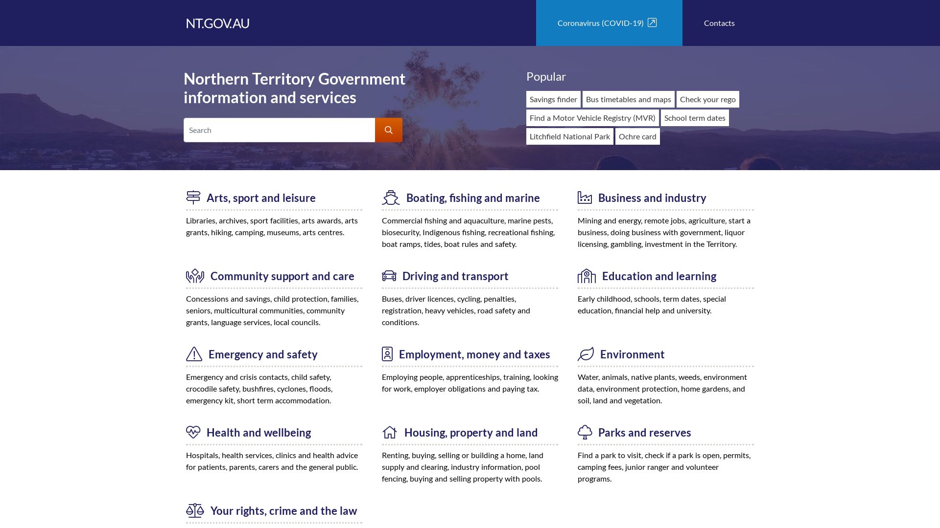 État du site web nt.gov.au est   EN LIGNE