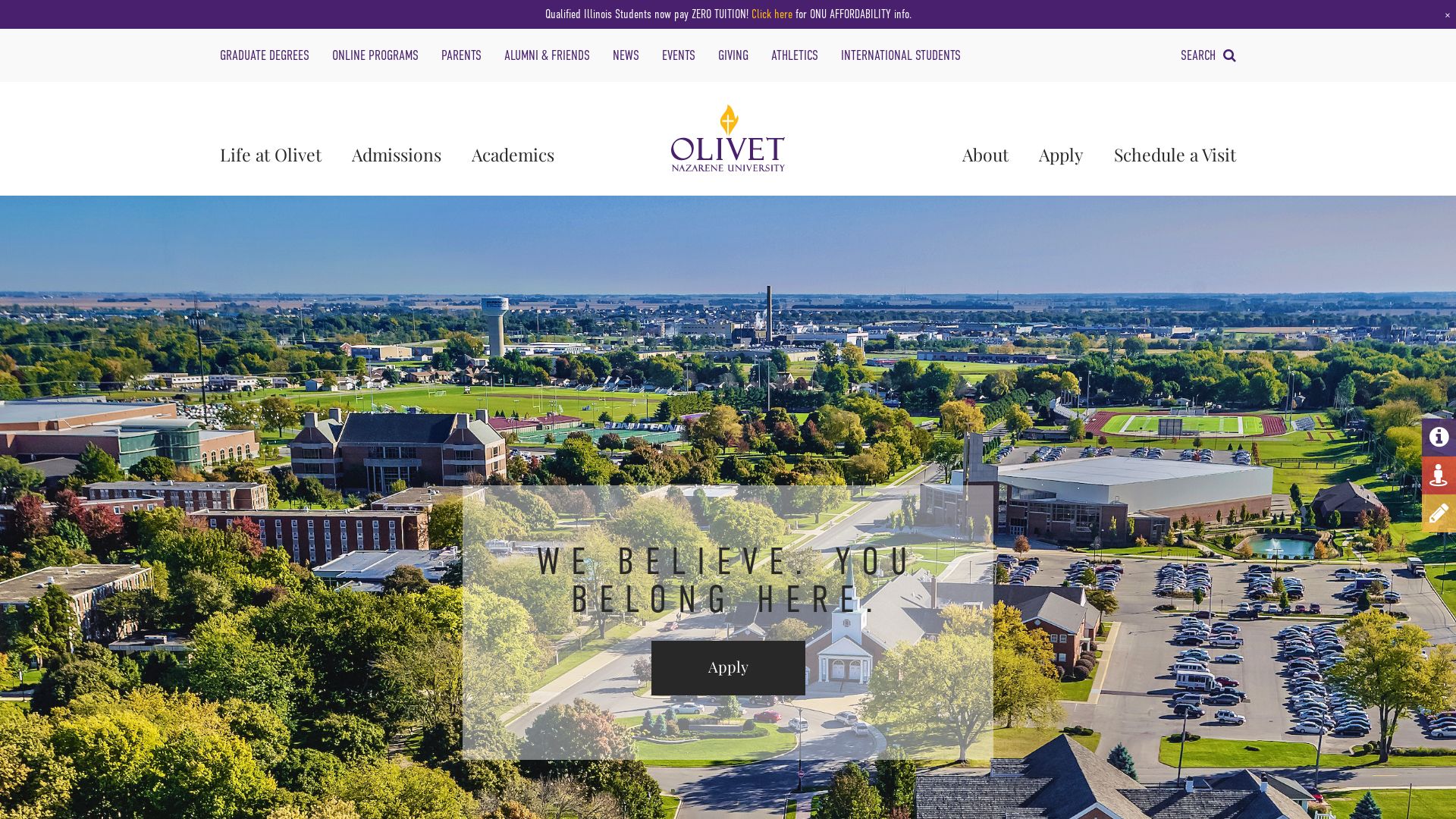 État du site web olivet.edu est   EN LIGNE