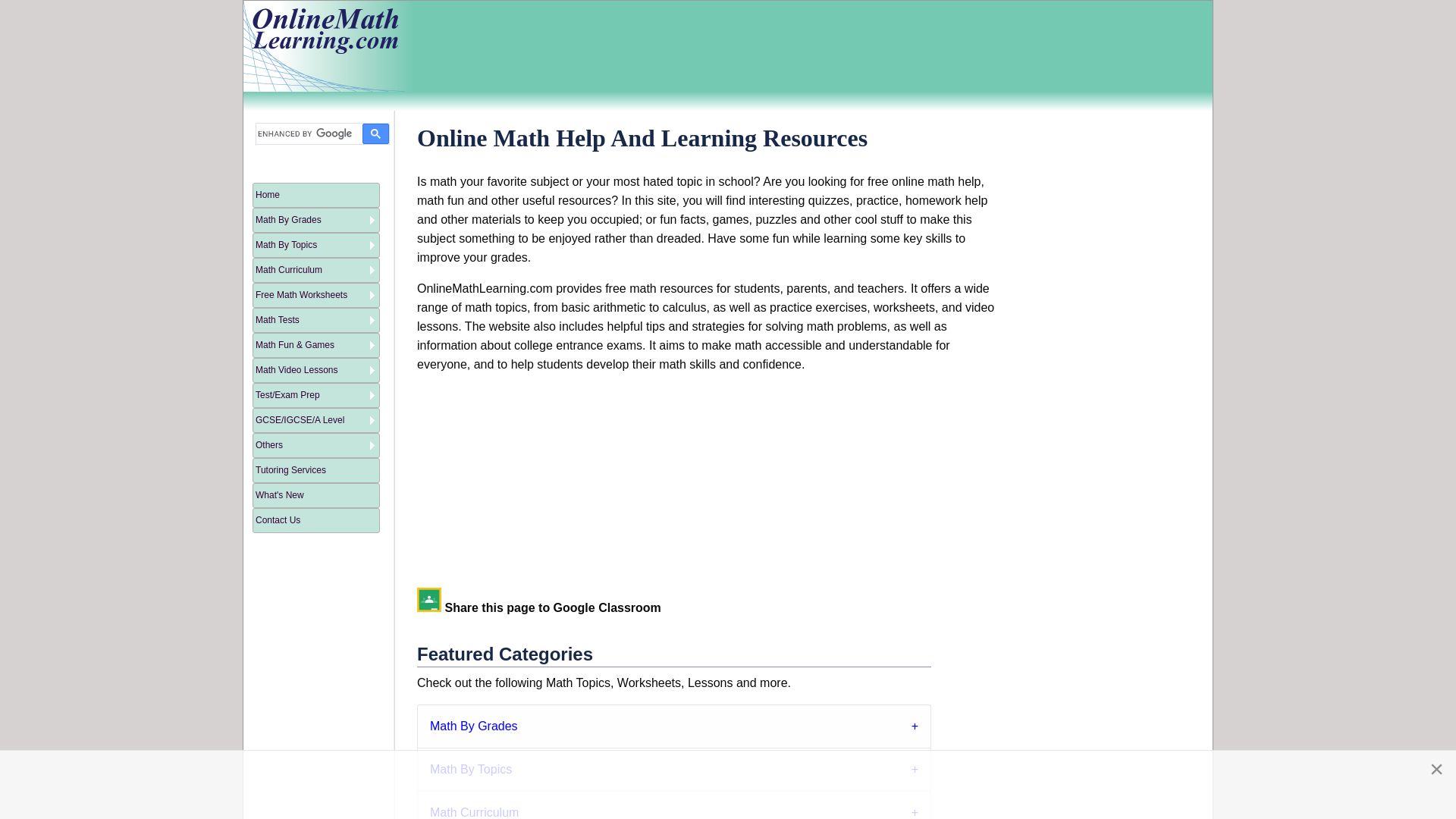 État du site web onlinemathlearning.com est   EN LIGNE