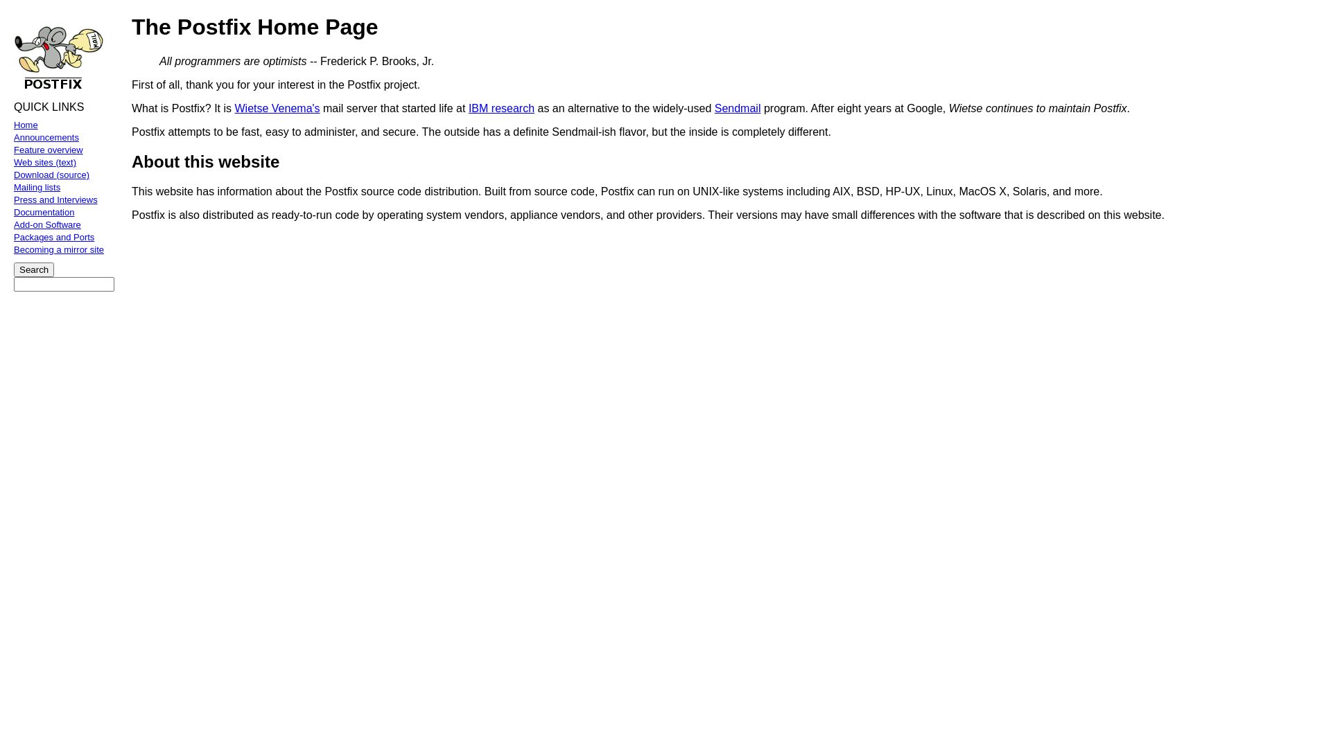 État du site web postfix.org est   EN LIGNE