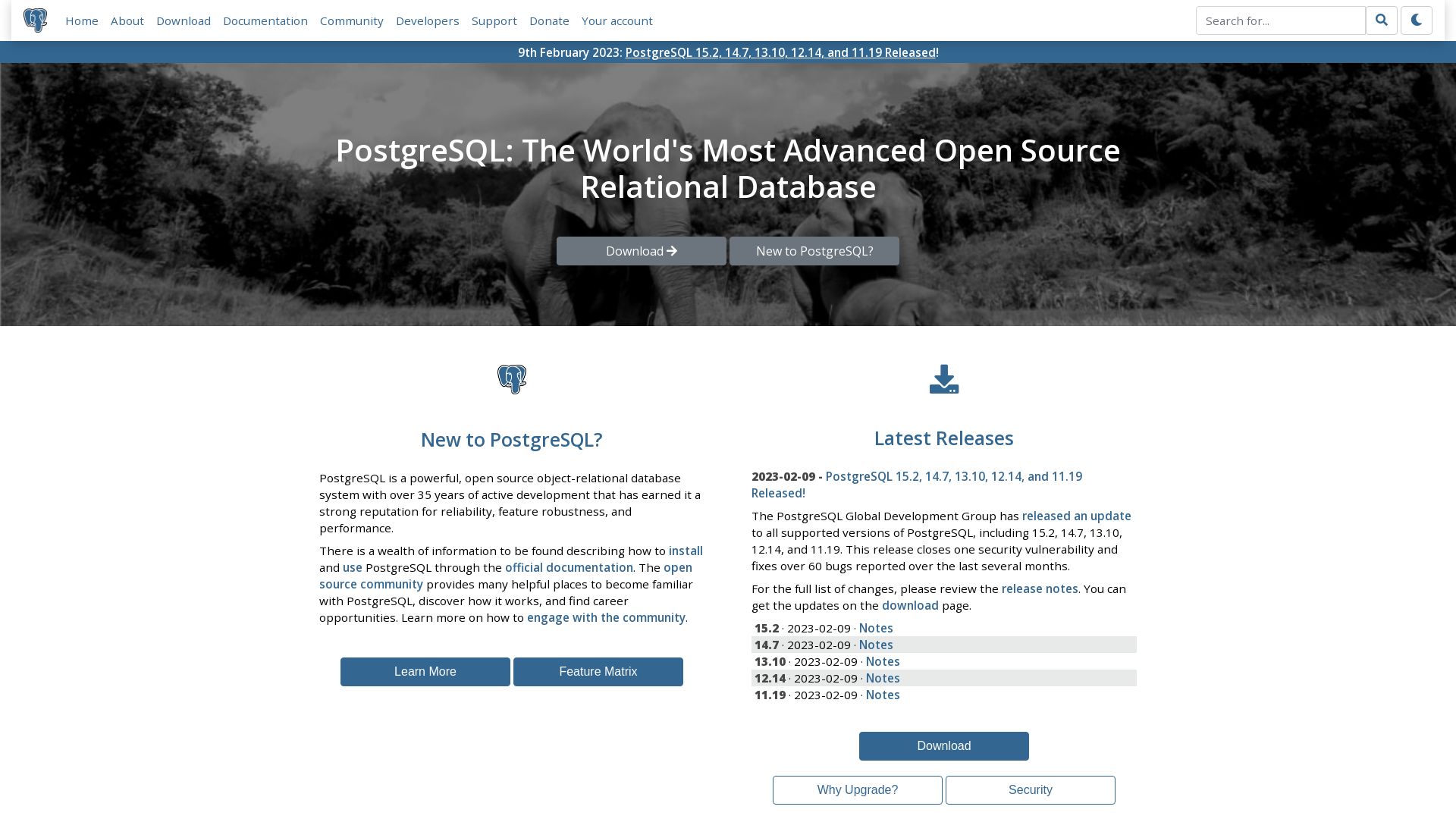État du site web postgresql.org est   EN LIGNE