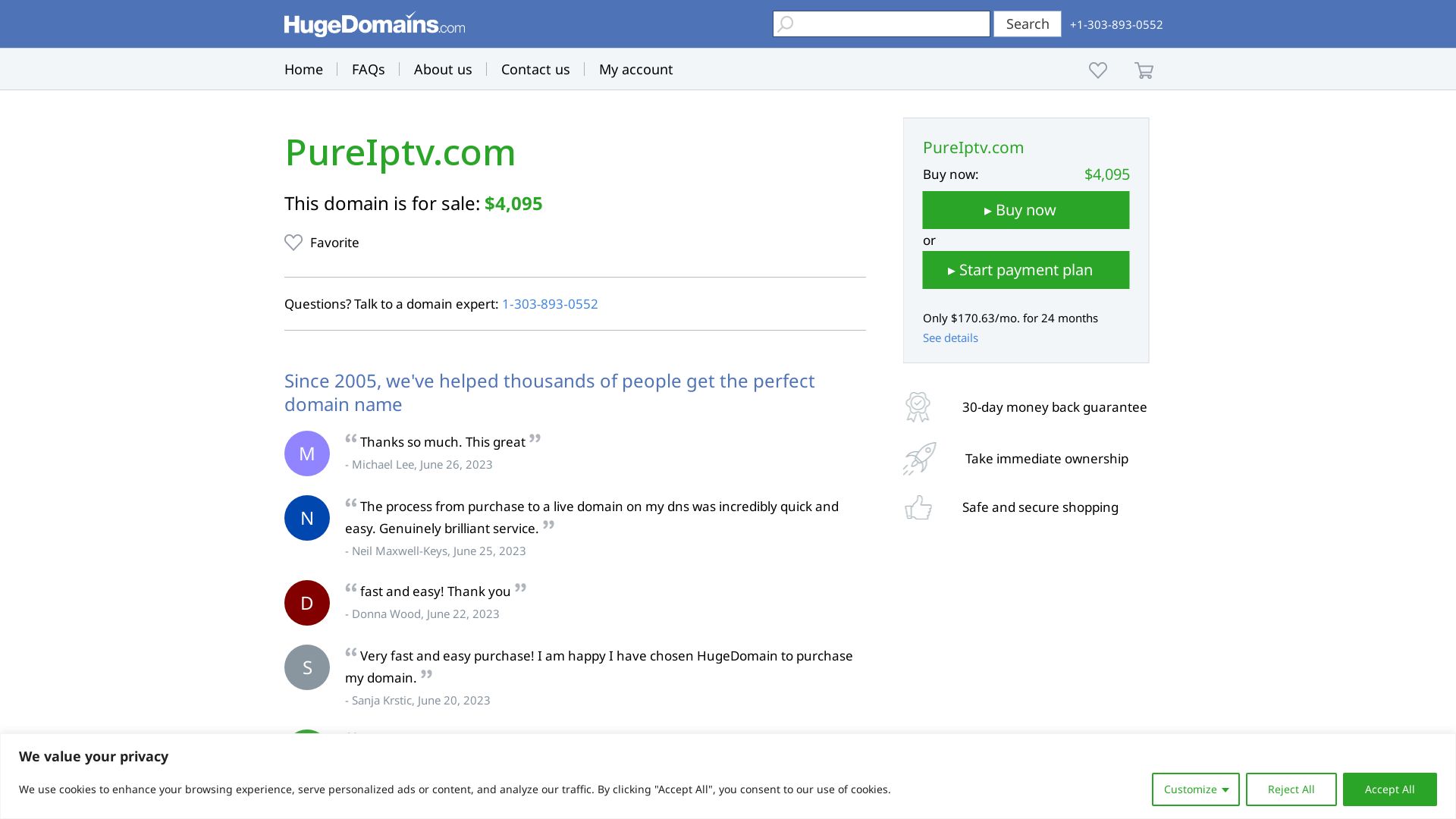 État du site web pureiptv.com est   EN LIGNE