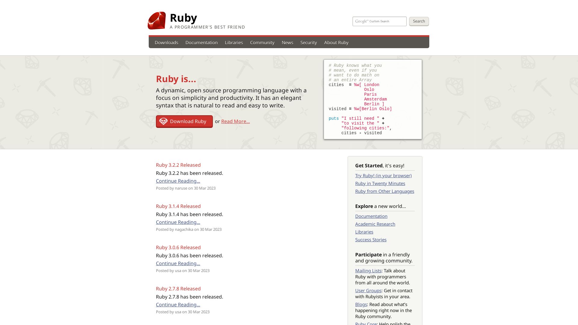 État du site web ruby-lang.org est   EN LIGNE