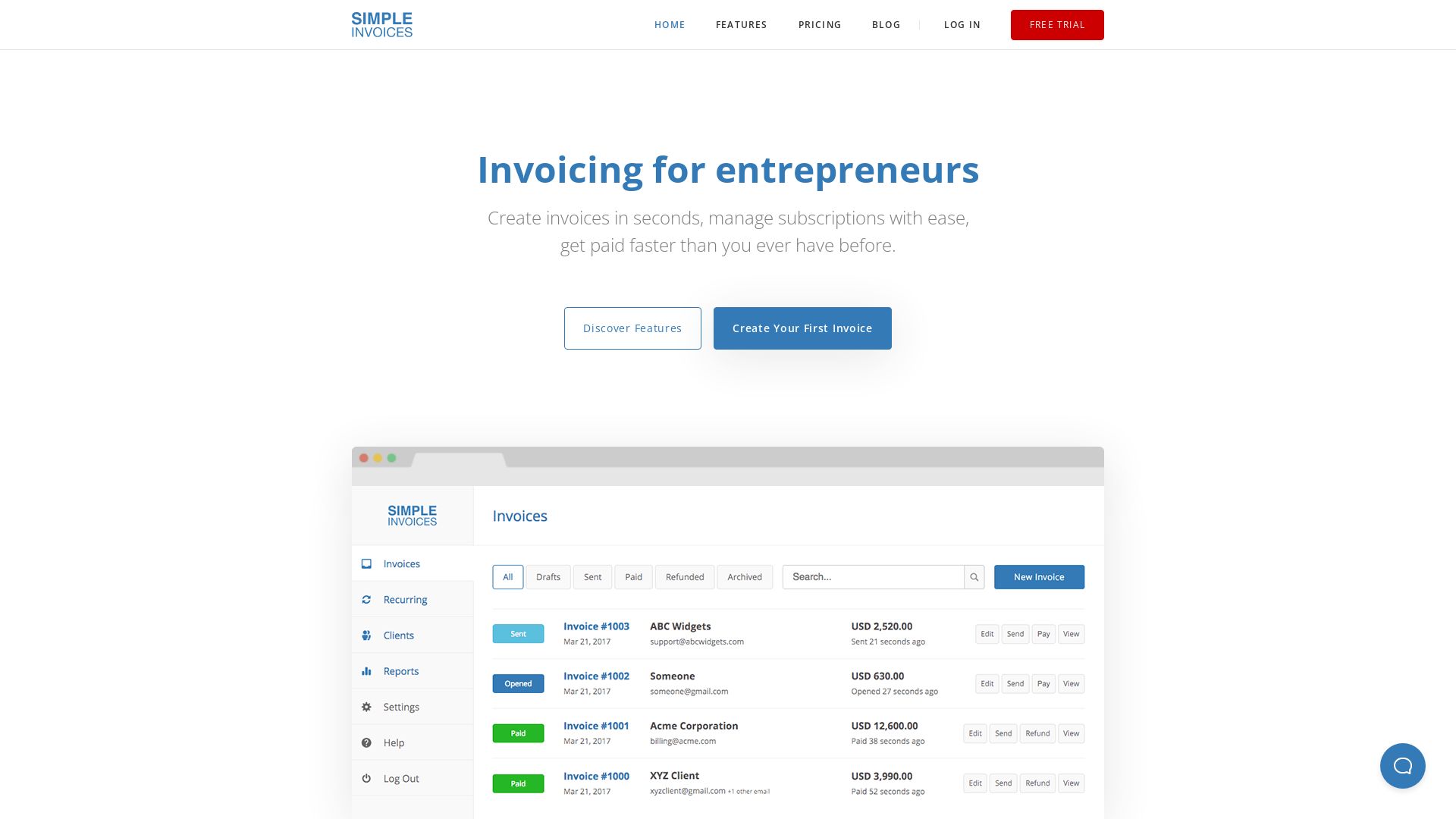 État du site web simpleinvoices.io est   EN LIGNE