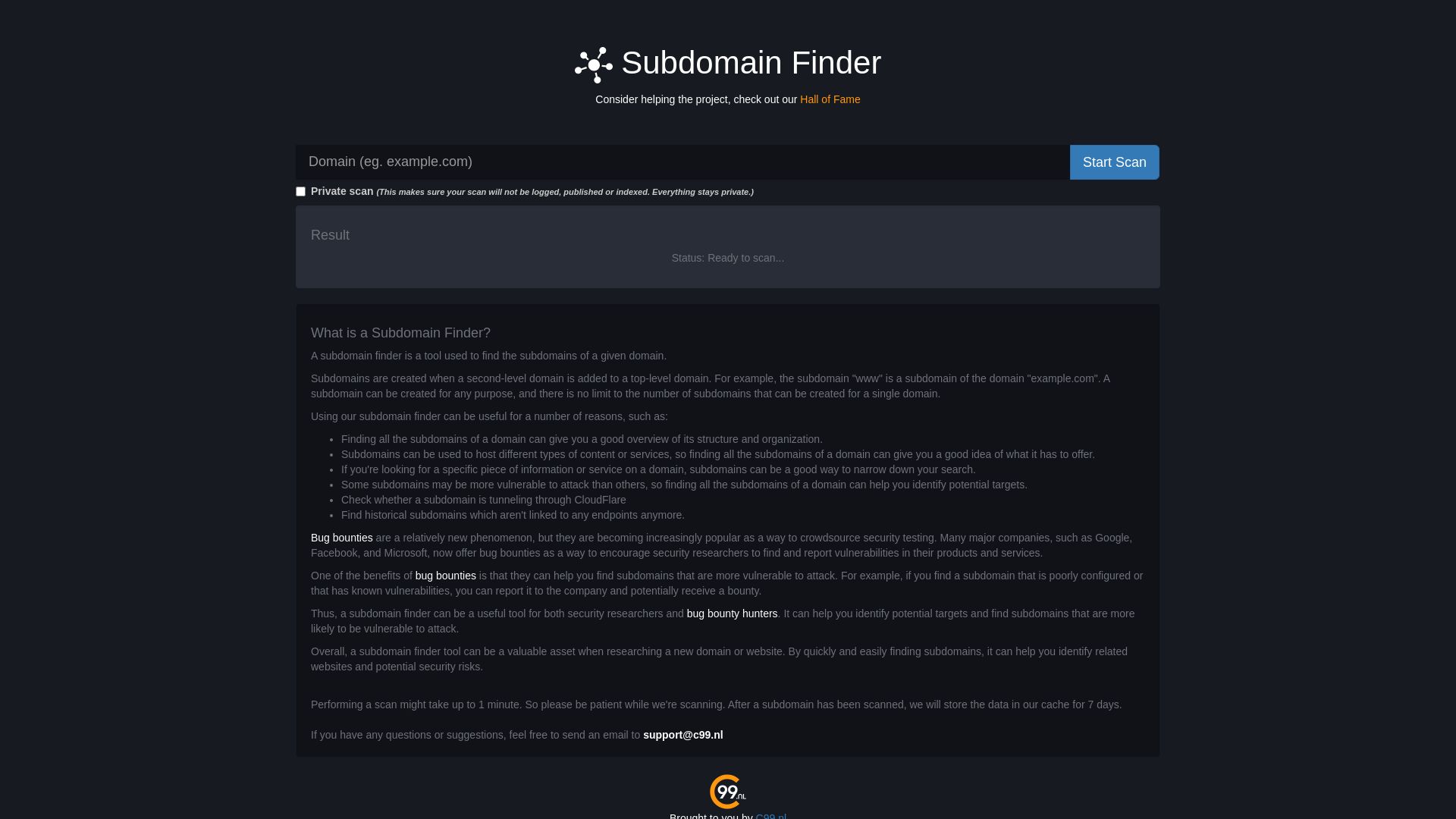 État du site web subdomainfinder.c99.nl est   EN LIGNE