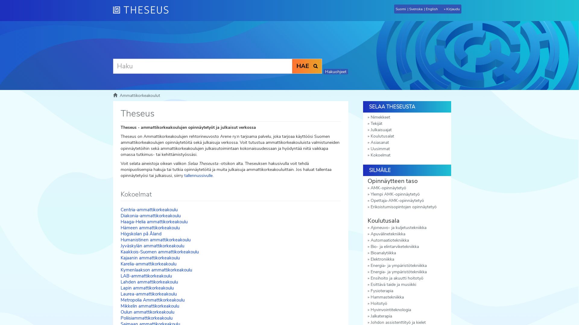 État du site web theseus.fi est   EN LIGNE