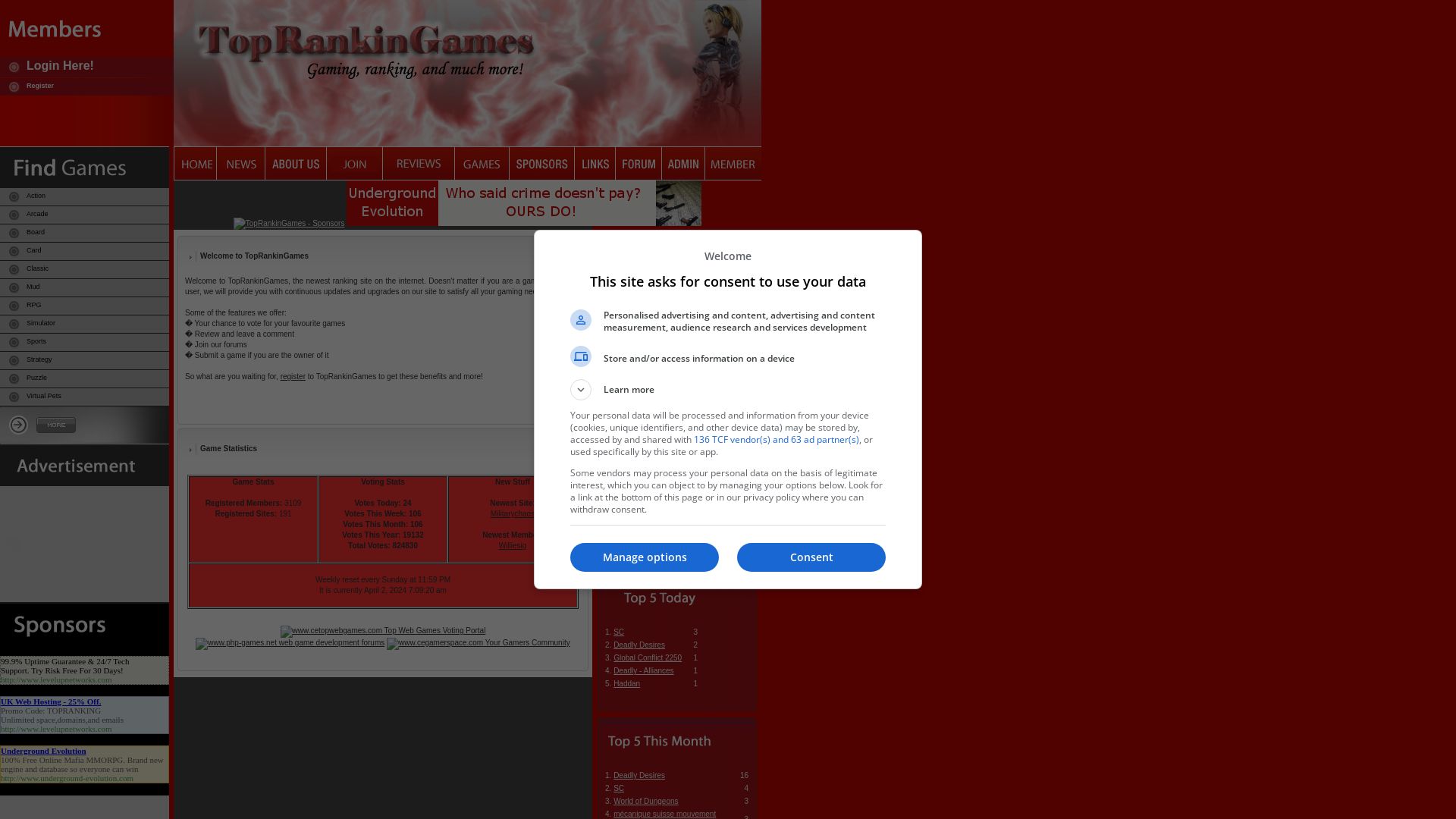 État du site web toprankingames.com est   EN LIGNE