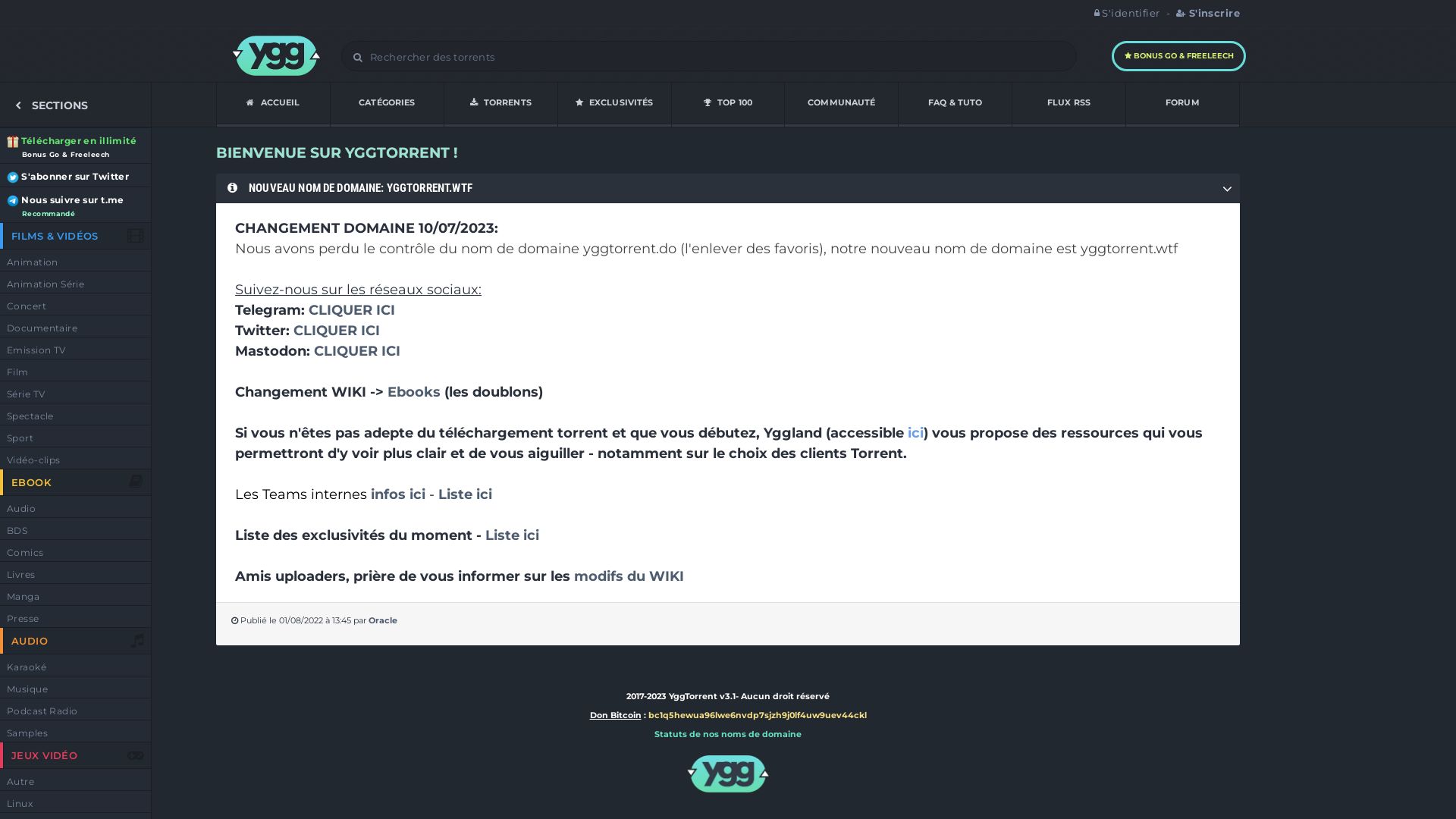 État du site web yggtorrent.is est   EN LIGNE
