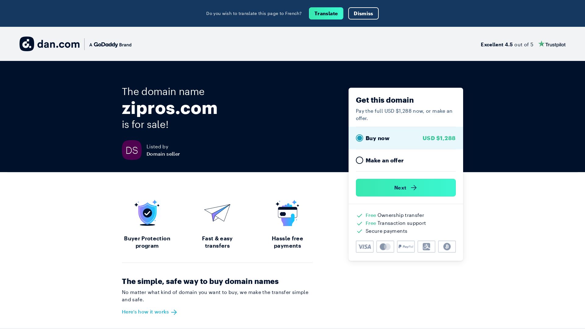 État du site web zipros.com est   EN LIGNE